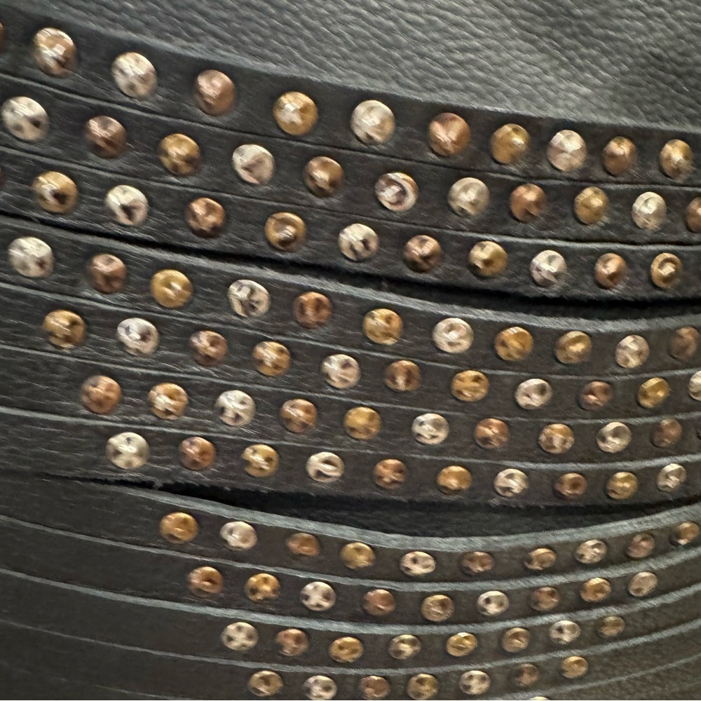 VIOLA CASTELLANI Made In Italy Leather Vintage Black Studded Crossbody Bag Purse - Picture 3 of 9